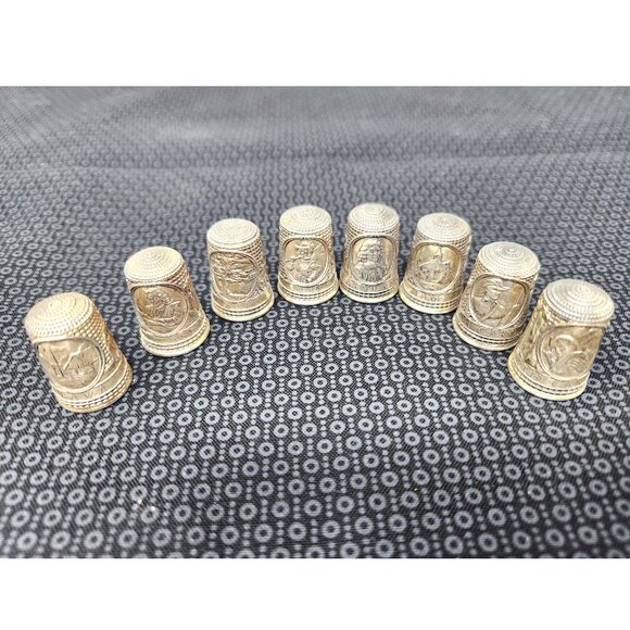 Antique Simons Bros. Sterling Silver Thimble Lot of 8 – U.S. State Series (.925) - Picture 1 of 11